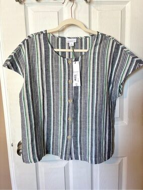 🌻SALE 3/$15🌻NEW Linen cotton Summer Striped Button-Front Top Sz S